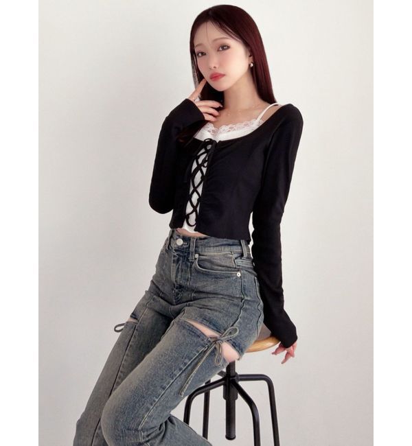 RESEXXY「レースアップリブトップス」|Tシャツ・カットソー|