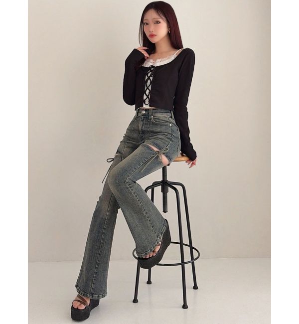 RESEXXY「レースアップリブトップス」|Tシャツ・カットソー|