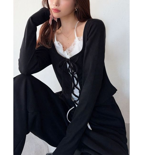 RESEXXY「レースアップリブトップス」|Tシャツ・カットソー|ブラック