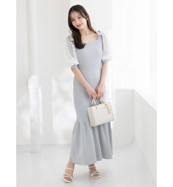 dazzlin「【WEB限定】シフォンスリーブリブニットワンピース」|ワンピース|