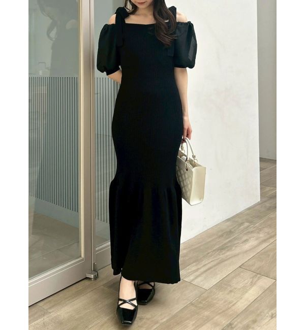 dazzlin「【WEB限定】シフォンスリーブリブニットワンピース」|ワンピース|