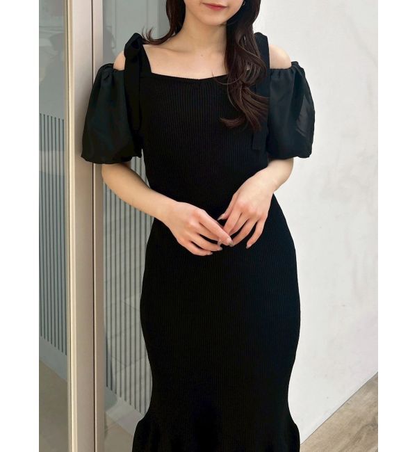 dazzlin「【WEB限定】シフォンスリーブリブニットワンピース」|ワンピース|