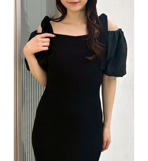 dazzlin「【WEB限定】シフォンスリーブリブニットワンピース」|ワンピース|