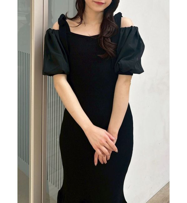 dazzlin「【WEB限定】シフォンスリーブリブニットワンピース」|ワンピース|