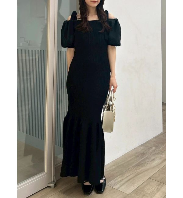 dazzlin「【WEB限定】シフォンスリーブリブニットワンピース」|ワンピース|