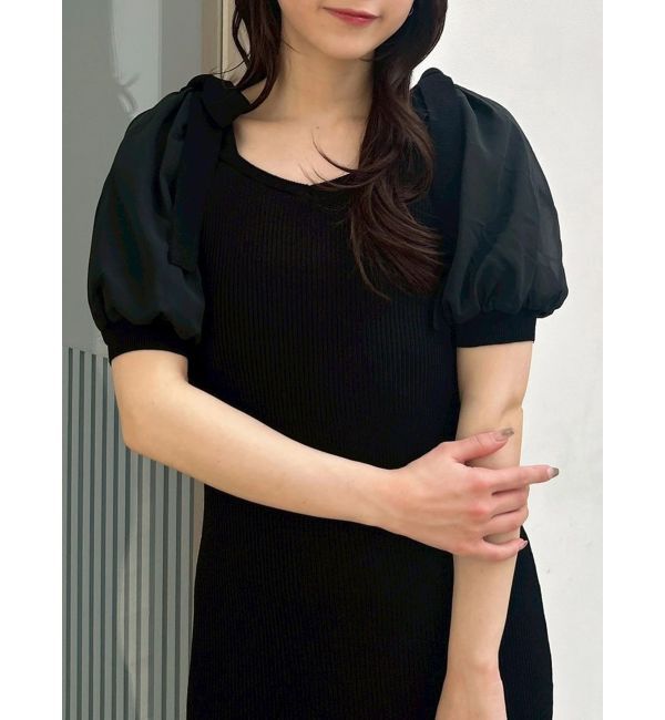 dazzlin「【WEB限定】シフォンスリーブリブニットワンピース」|ワンピース|