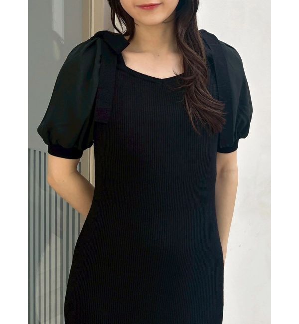 dazzlin「【WEB限定】シフォンスリーブリブニットワンピース」|ワンピース|