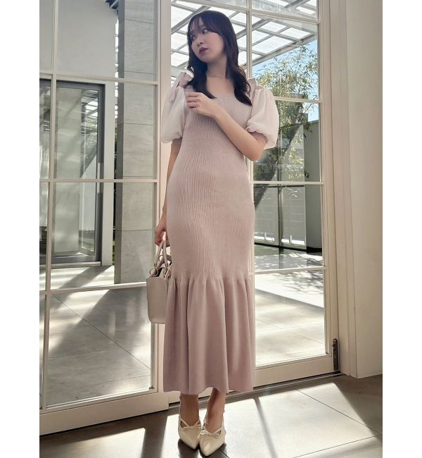 dazzlin「【WEB限定】シフォンスリーブリブニットワンピース」|ワンピース|