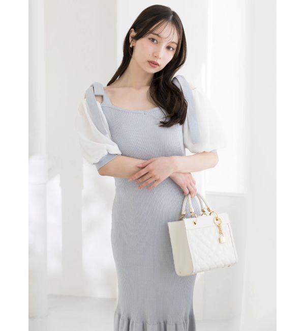 dazzlin「【WEB限定】シフォンスリーブリブニットワンピース」|ワンピース|