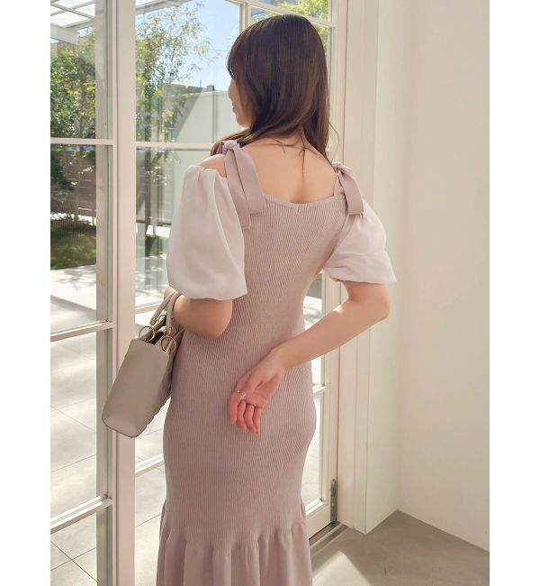 dazzlin「【WEB限定】シフォンスリーブリブニットワンピース」|ワンピース|