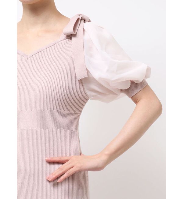 dazzlin「【WEB限定】シフォンスリーブリブニットワンピース」|ワンピース|