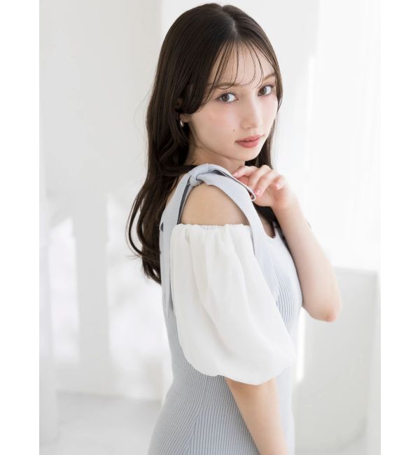 dazzlin「【WEB限定】シフォンスリーブリブニットワンピース」|ワンピース|