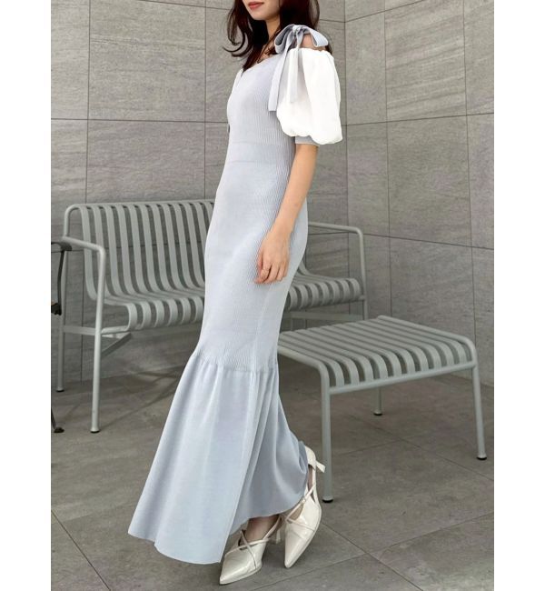 dazzlin「【WEB限定】シフォンスリーブリブニットワンピース」|ワンピース|