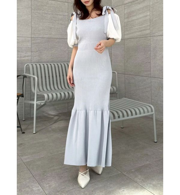 dazzlin「【WEB限定】シフォンスリーブリブニットワンピース」|ワンピース|