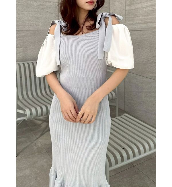 dazzlin「【WEB限定】シフォンスリーブリブニットワンピース」|ワンピース|