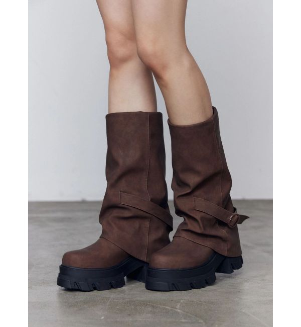 EMODA「カバータンクブーツ」|ロングブーツ|ブラウン