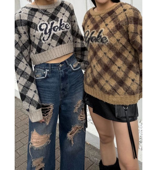 EMODA「チェックロゴオーバーニット」|ニット・セーター|
