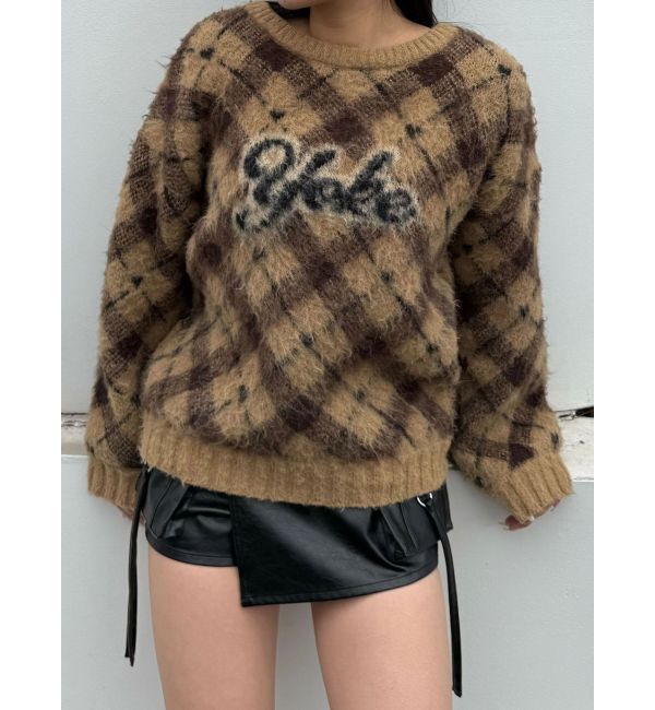 EMODA「チェックロゴオーバーニット」|ニット・セーター|