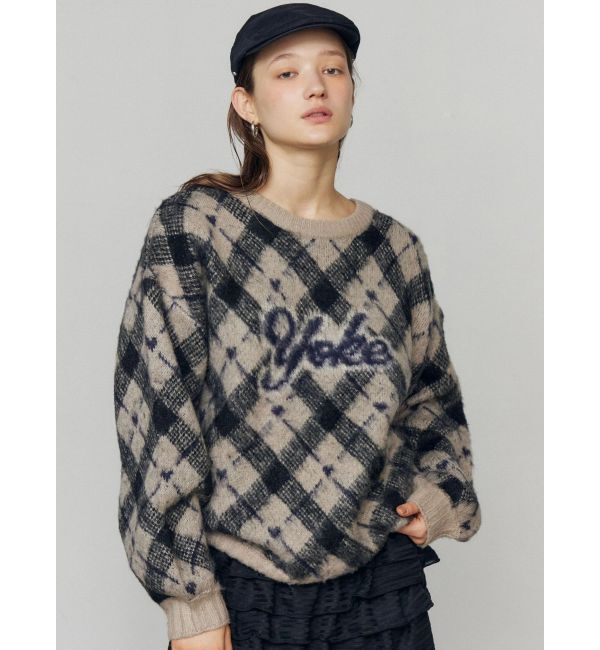 EMODA「チェックロゴオーバーニット」|ニット・セーター|