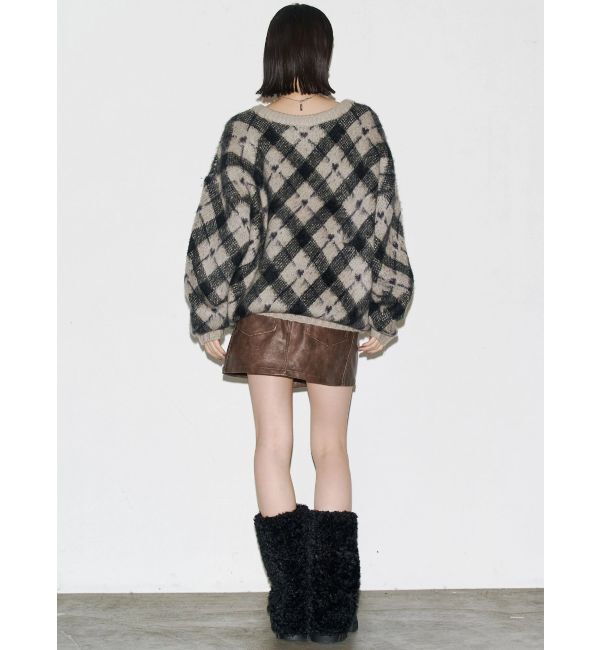 EMODA「チェックロゴオーバーニット」|ニット・セーター|