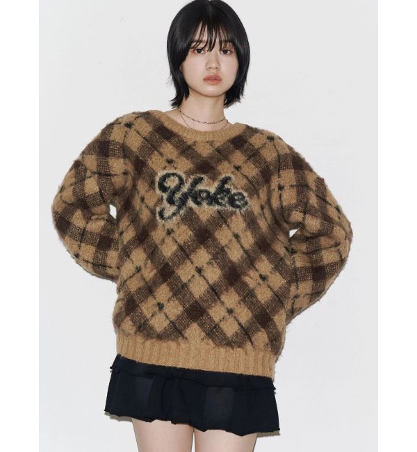 EMODA「チェックロゴオーバーニット」|ニット・セーター|