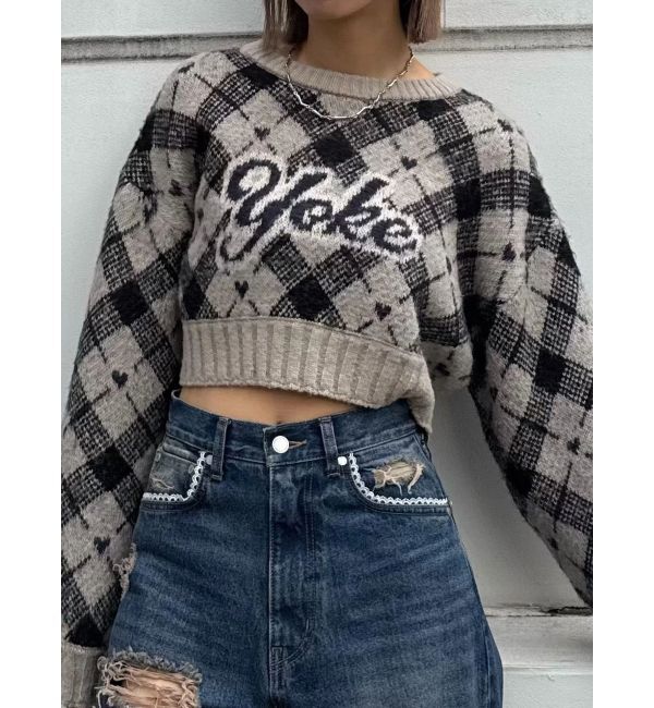 EMODA「チェックロゴオーバーニット」|ニット・セーター|