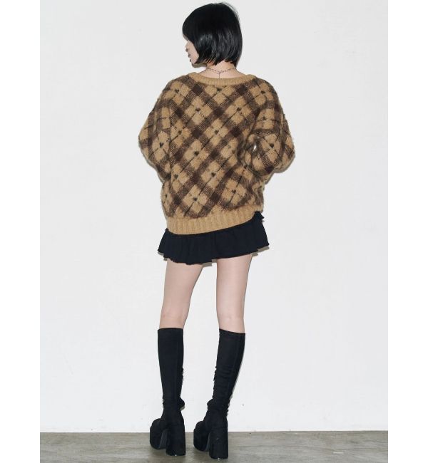 EMODA「チェックロゴオーバーニット」|ニット・セーター|