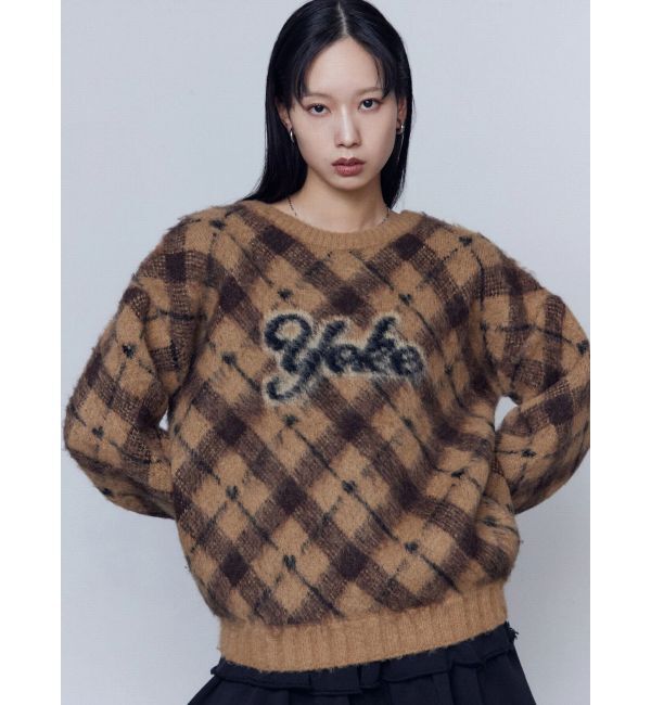 EMODA「チェックロゴオーバーニット」|ニット・セーター|