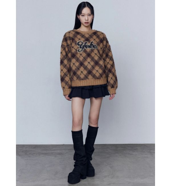 EMODA「チェックロゴオーバーニット」|ニット・セーター|
