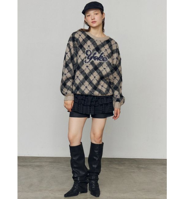 EMODA「チェックロゴオーバーニット」|ニット・セーター|