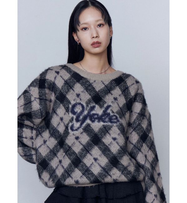EMODA「チェックロゴオーバーニット」|ニット・セーター|