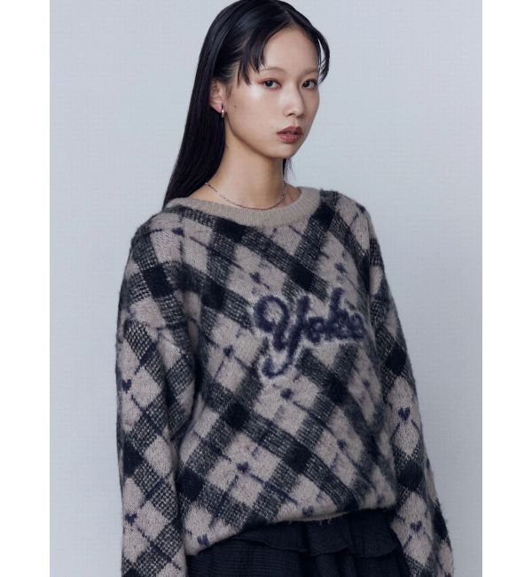 EMODA「チェックロゴオーバーニット」|ニット・セーター|