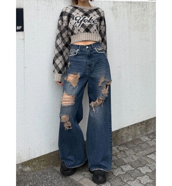 EMODA「チェックロゴオーバーニット」|ニット・セーター|