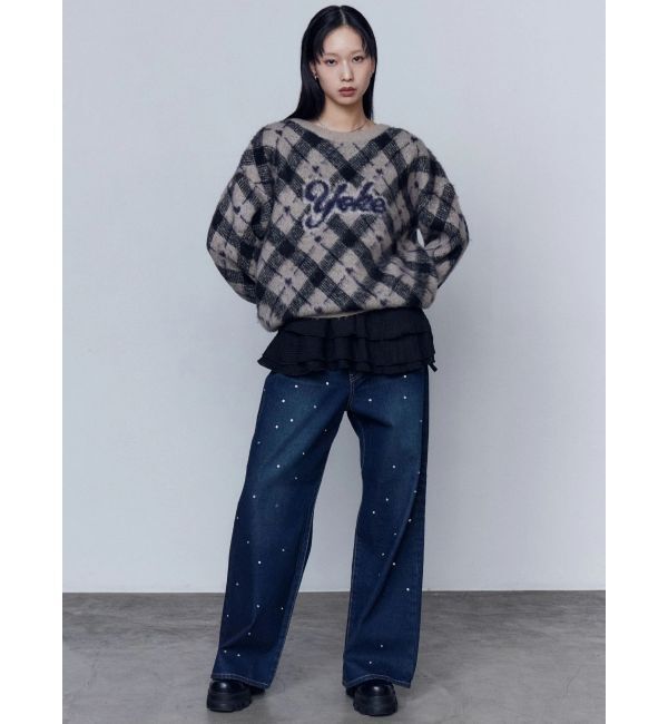 EMODA「チェックロゴオーバーニット」|ニット・セーター|