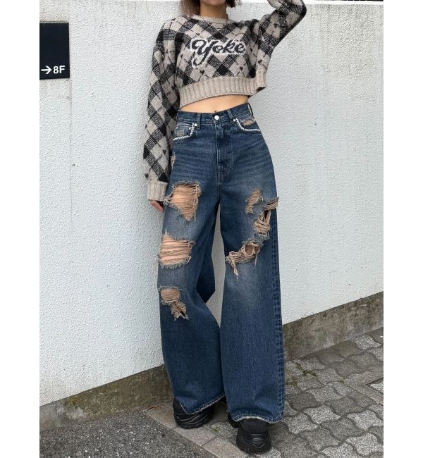 EMODA「チェックロゴオーバーニット」|ニット・セーター|