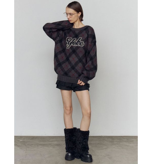 EMODA「チェックロゴオーバーニット」|ニット・セーター|