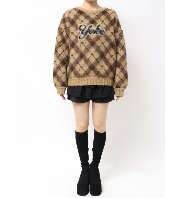 EMODA「チェックロゴオーバーニット」|ニット・セーター|
