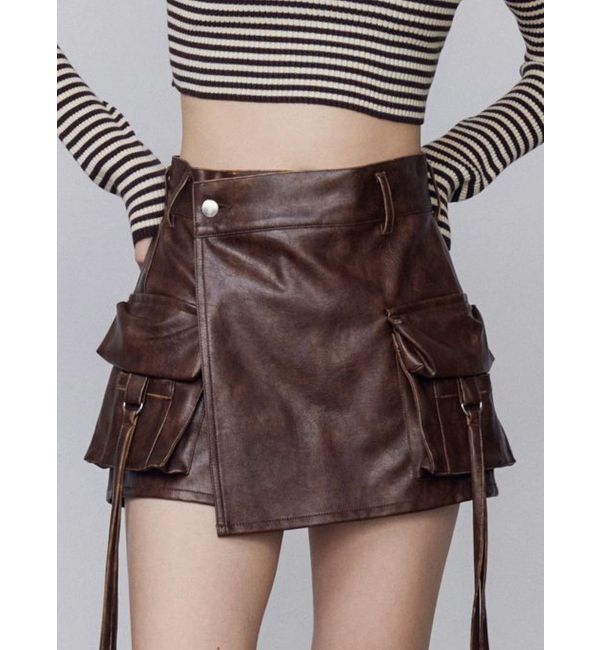 EMODA「カーゴラップフェイクレザーショートパンツ」|その他|ブラウン