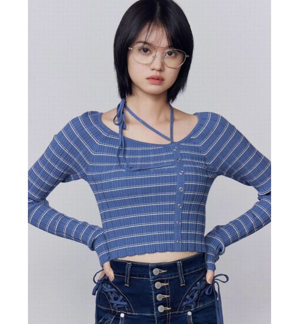 EMODA「アシンメトリーチョーカーニット」|ニット・セーター|ブルー