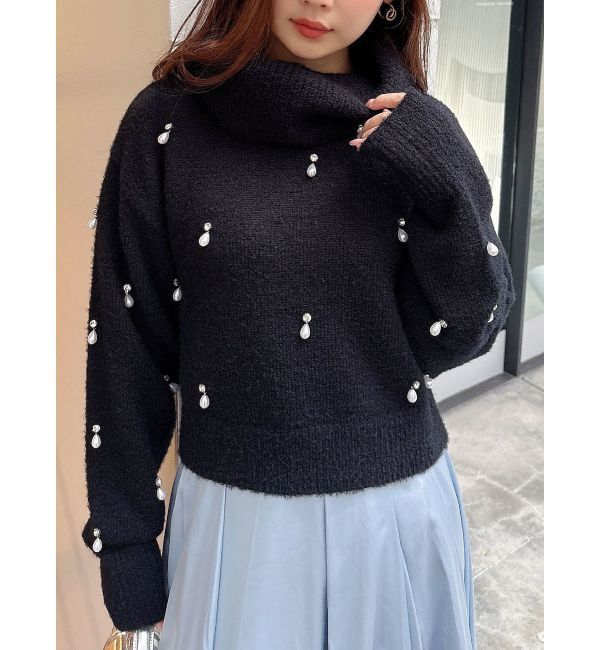 MERCURYDUO「ドロップパールニット」|ニット・セーター|ブラック