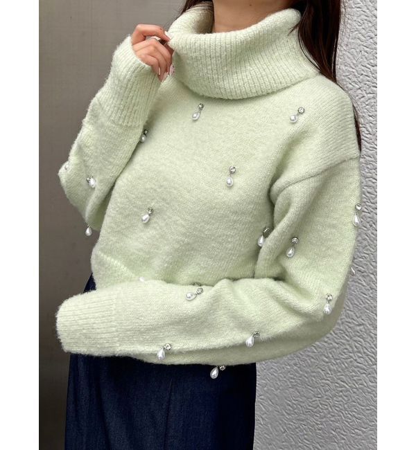 MERCURYDUO「ドロップパールニット」|ニット・セーター|ライム