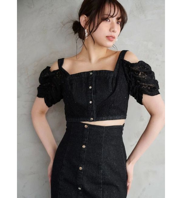 MERCURYDUO「レースレイヤードデニムトップス」|シャツ・ブラウス|