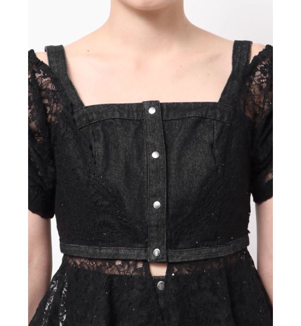 MERCURYDUO「レースレイヤードデニムトップス」|シャツ・ブラウス|