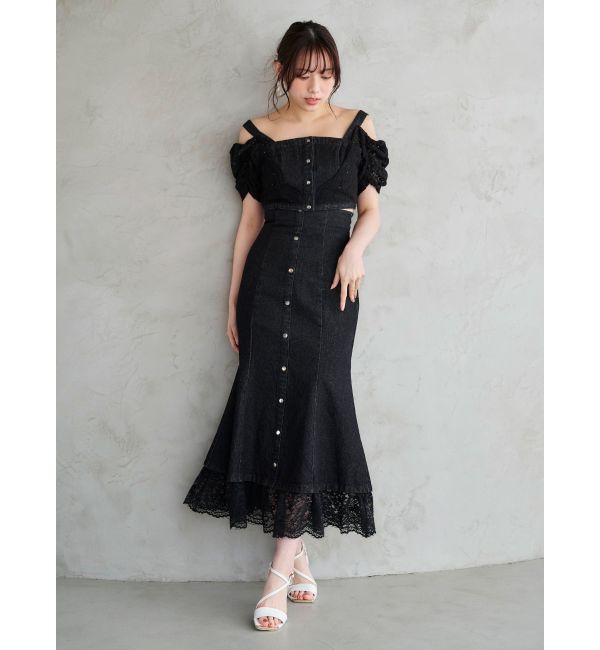 MERCURYDUO「レースレイヤードデニムトップス」|シャツ・ブラウス|