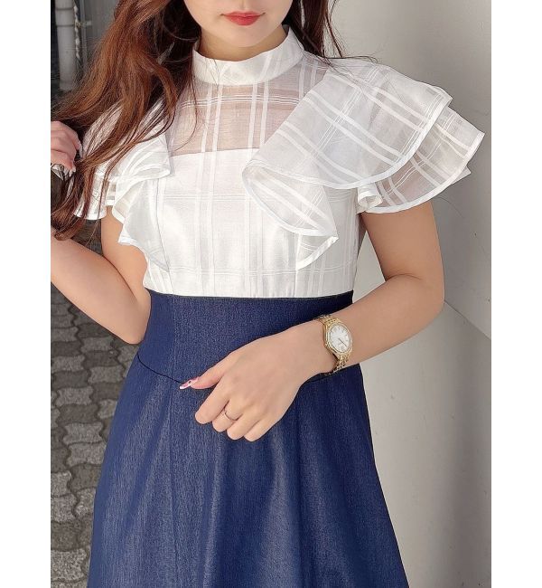 MERCURYDUO「シアーチェックラッフルドッキングワンピース」|ワンピース|