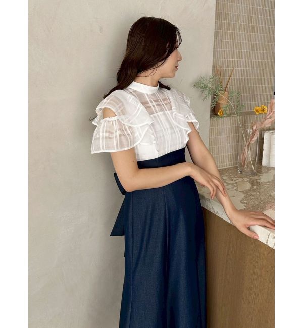 MERCURYDUO「シアーチェックラッフルドッキングワンピース」|ワンピース|