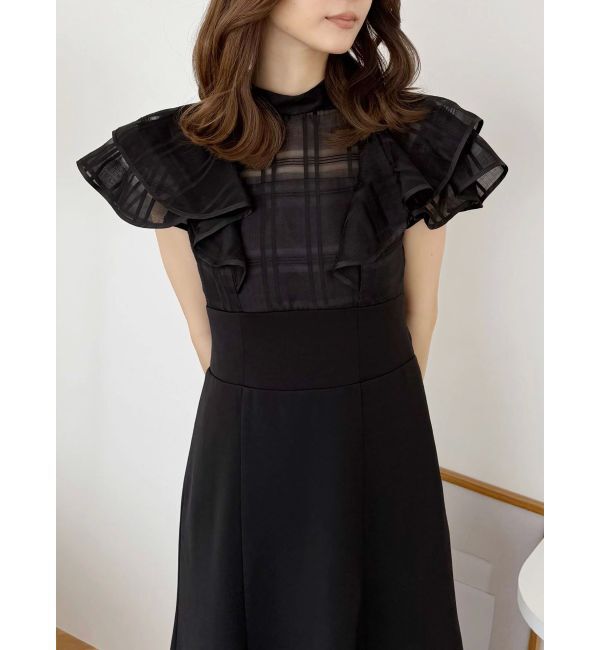 MERCURYDUO「シアーチェックラッフルドッキングワンピース」|ワンピース|