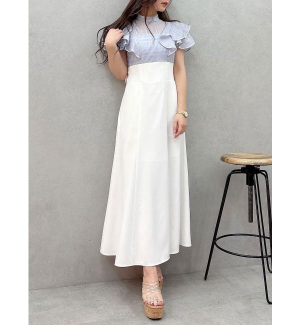 MERCURYDUO「シアーチェックラッフルドッキングワンピース」|ワンピース|アイスブルー