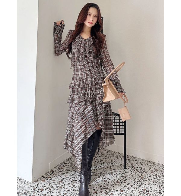 MERCURYDUO「ラッフルイレヘムロングワンピース」|ワンピース|