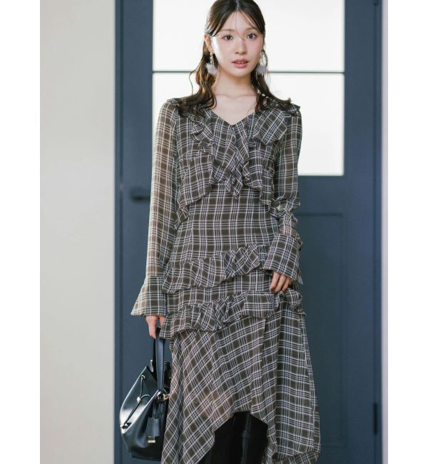 MERCURYDUO「ラッフルイレヘムロングワンピース」|ワンピース|ブラウン